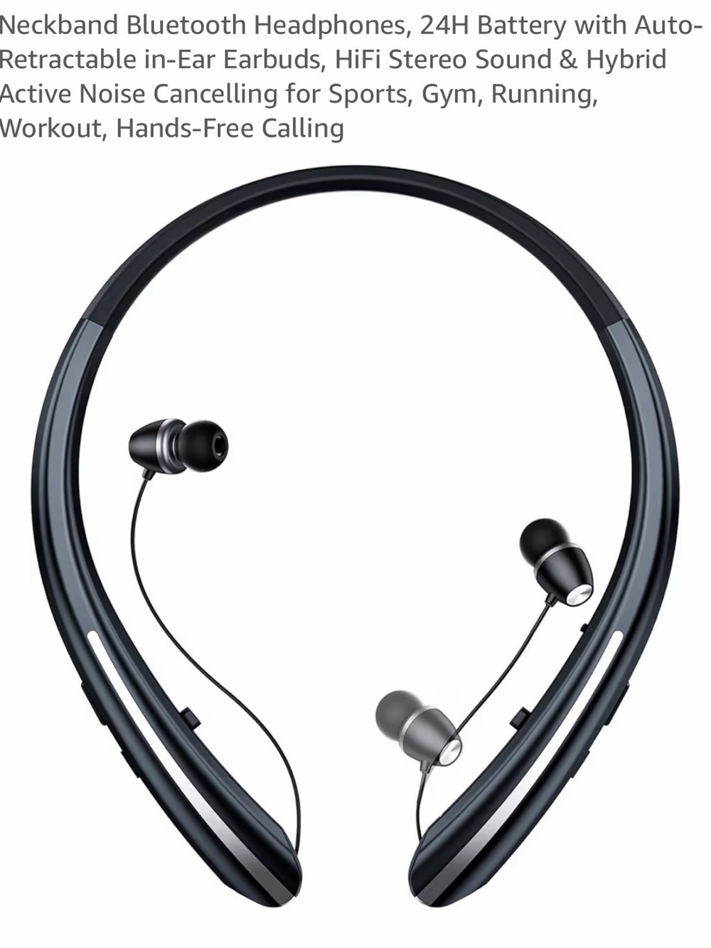 Neckband Bluetooth Earbuds in Dark Gray and Black